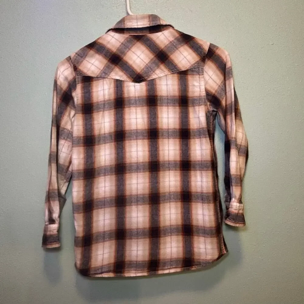 Cody James Boys Brown Tan Plaid Flannel Button Up Long Sleeve Western Shirt - Picture 9 of 10